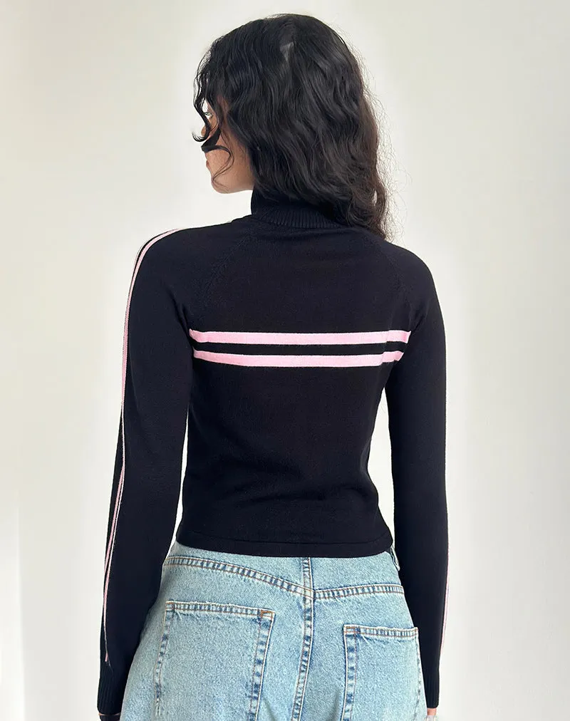 Talisa Zip Through Jacket in Black with Pink Stripe