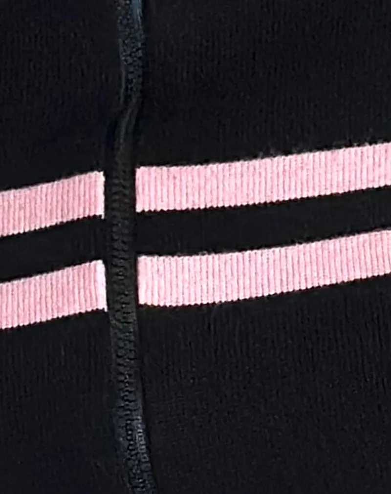 Talisa Zip Through Jacket in Black with Pink Stripe