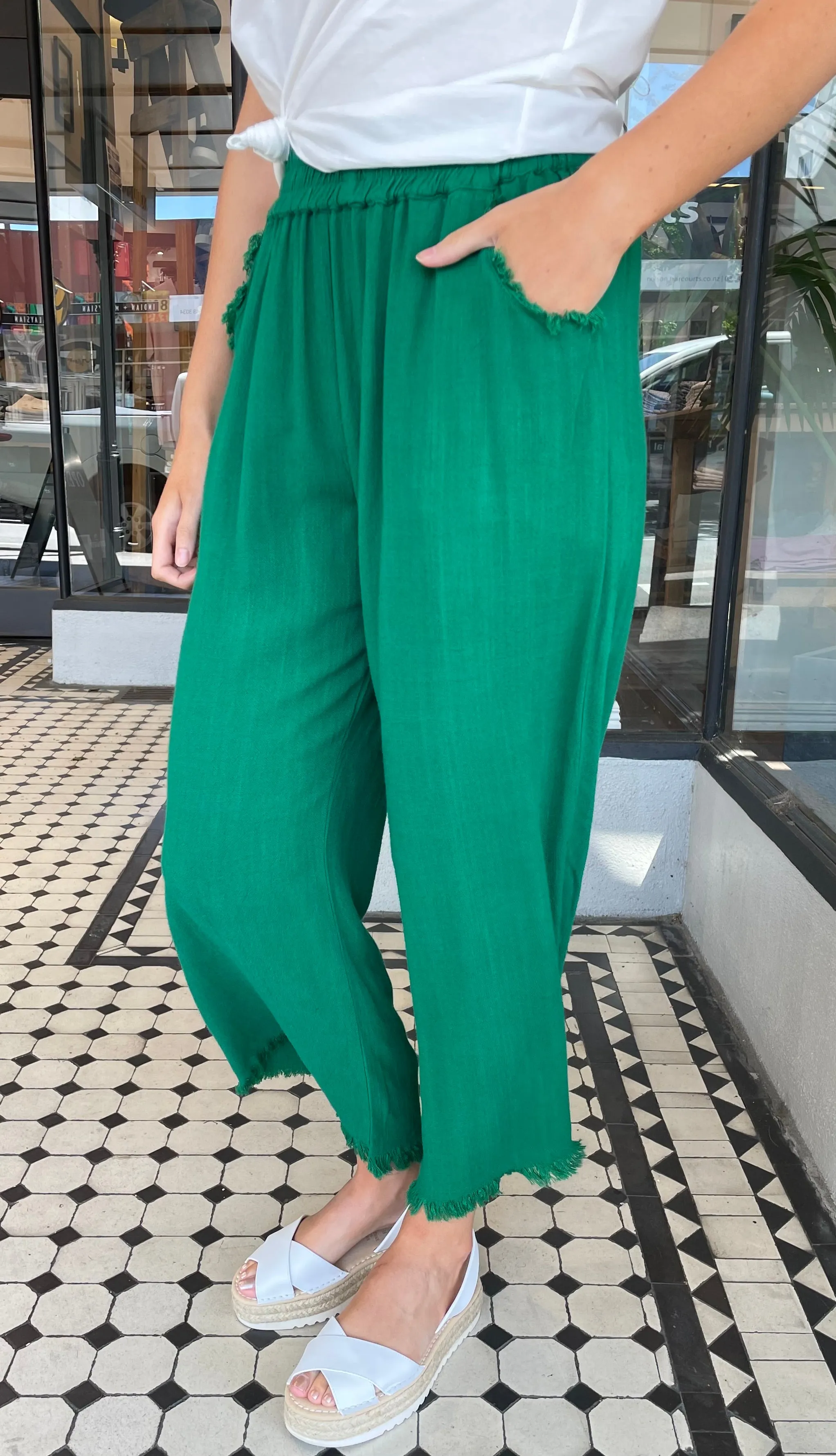 Villa Freyed Linen Pant Kelly Green