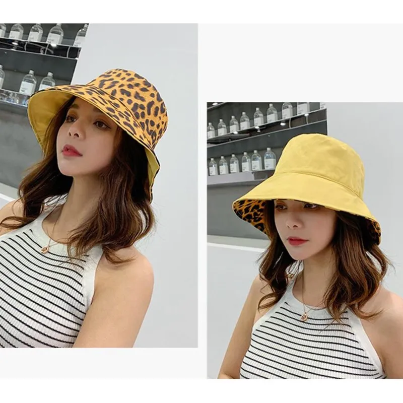 Women Leopard Print Bucket Comfortable Breathe Foldable Men Beach Flat Top Sun Fishing Hat High Quality Flat Panama Hat Street