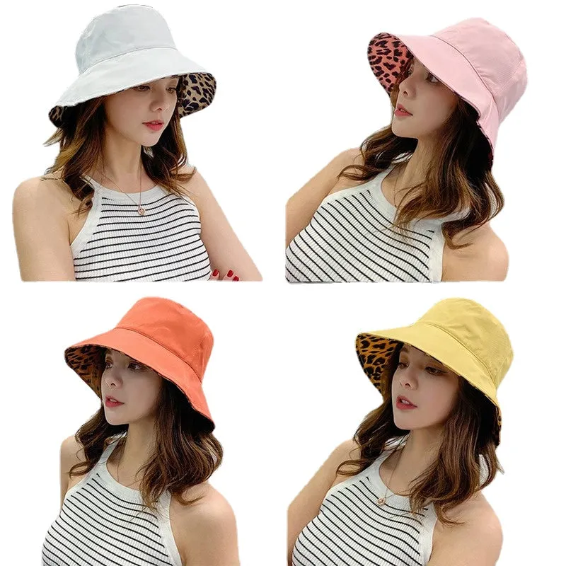 Women Leopard Print Bucket Comfortable Breathe Foldable Men Beach Flat Top Sun Fishing Hat High Quality Flat Panama Hat Street