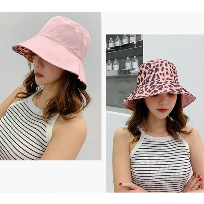 Women Leopard Print Bucket Comfortable Breathe Foldable Men Beach Flat Top Sun Fishing Hat High Quality Flat Panama Hat Street