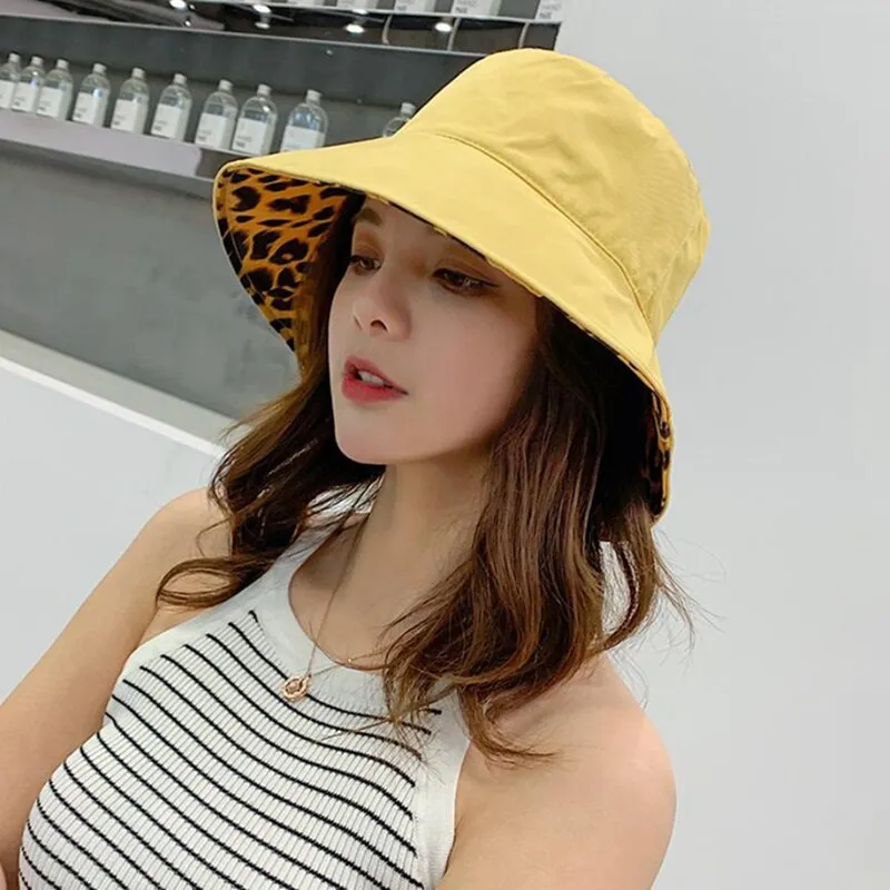 Women Leopard Print Bucket Comfortable Breathe Foldable Men Beach Flat Top Sun Fishing Hat High Quality Flat Panama Hat Street