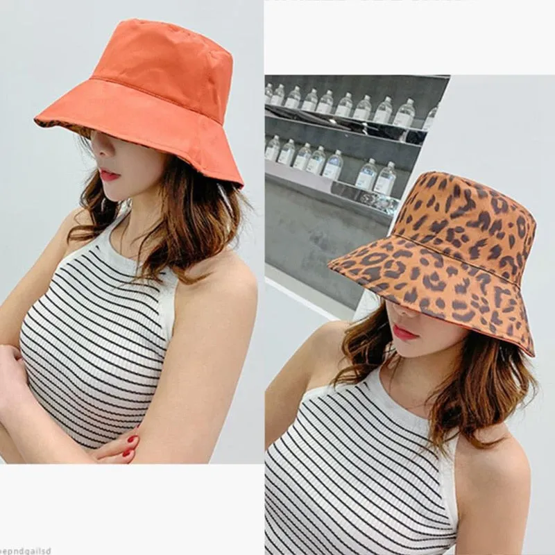 Women Leopard Print Bucket Comfortable Breathe Foldable Men Beach Flat Top Sun Fishing Hat High Quality Flat Panama Hat Street