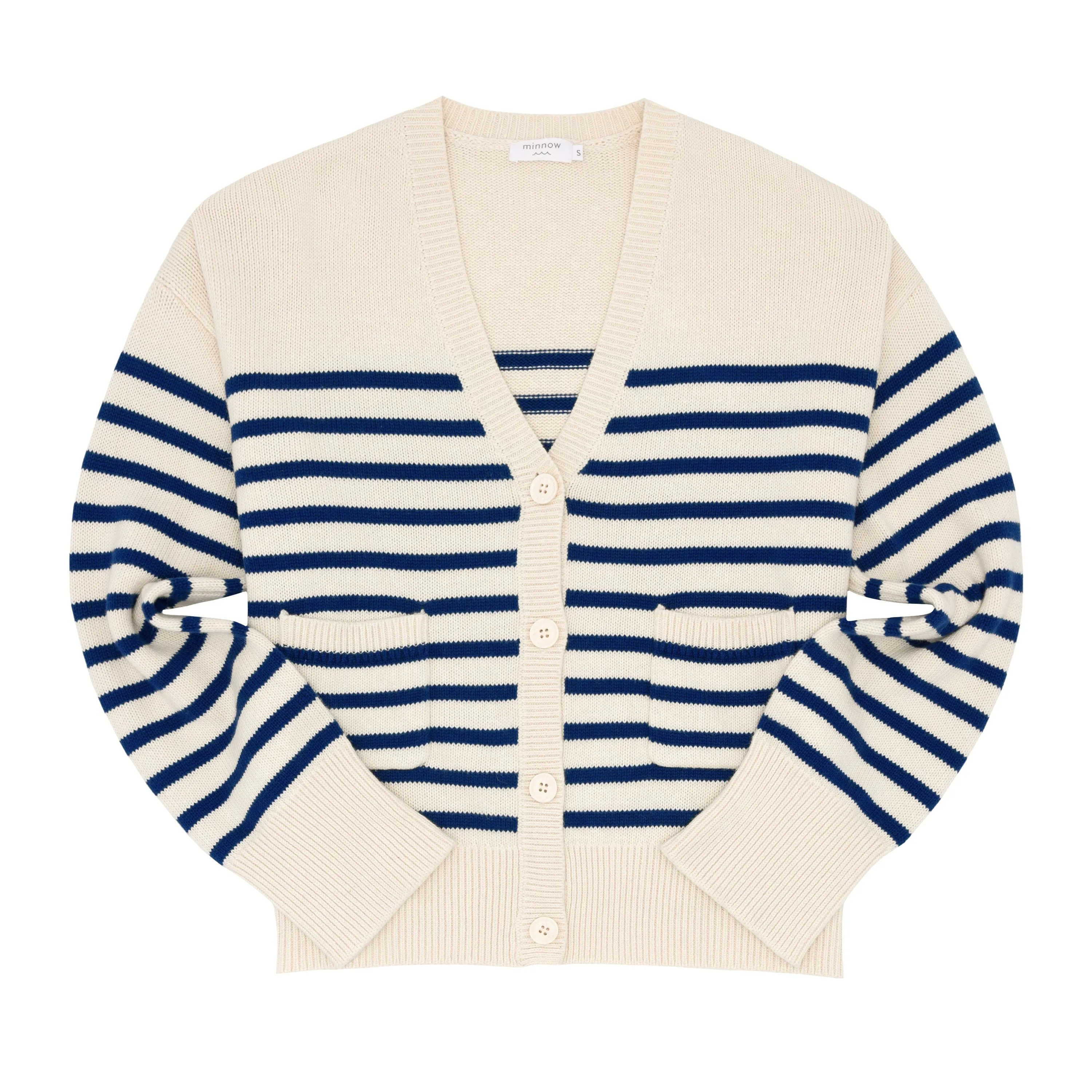 women's breton stripe v-neck knit cardigan